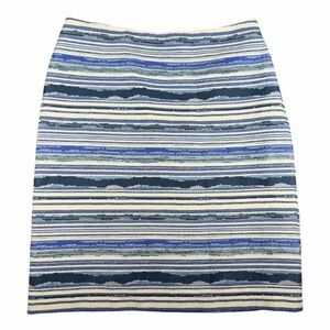 J. Mclaughlin Women's Sz 4 Pencil Skirt Jacquard Blue White Stripe Professional